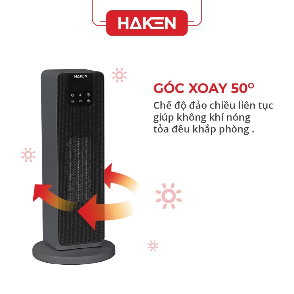 Quạt Sưởi Gốm Haken HK-QS28 2000W Làm Ấm Nhanh, Không Đốt Oxy Không Gây Khô Da - Máy Sưởi Ấm Mùa Đông