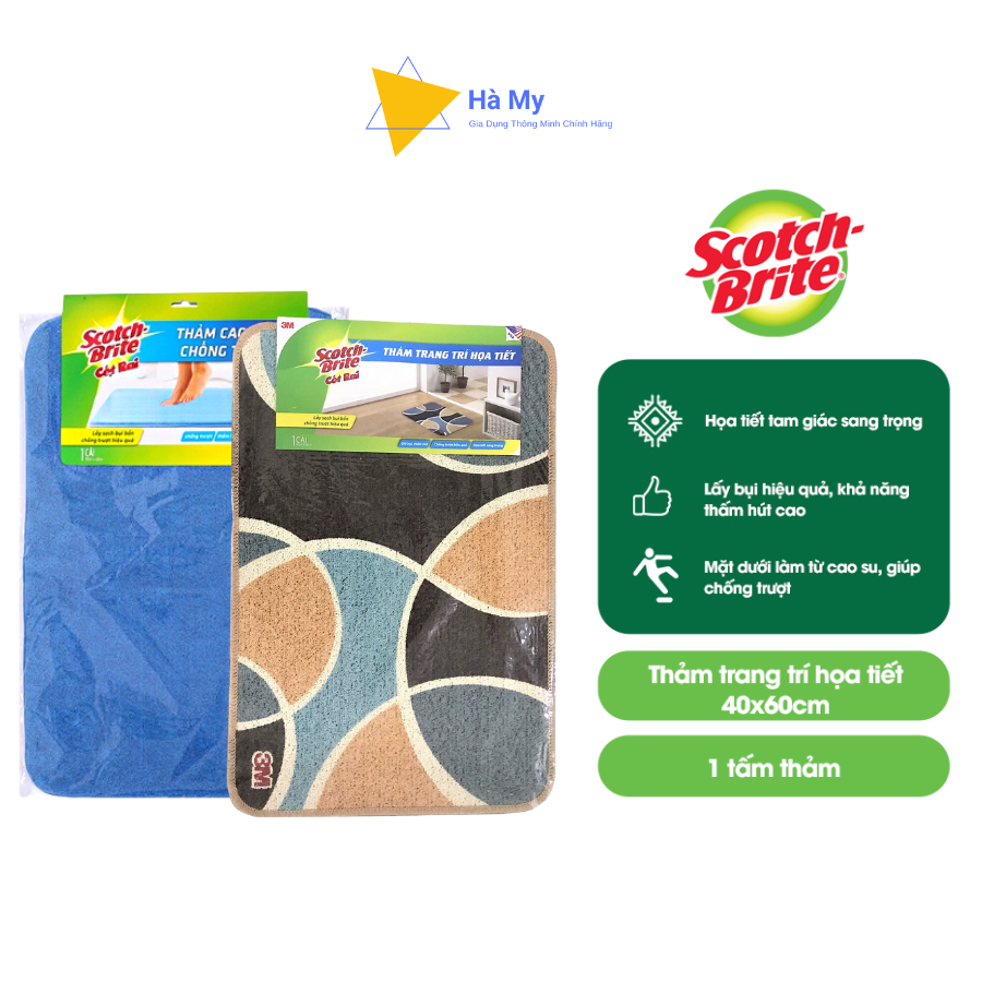 Thảm Lau Chân Nhà Tắm Cao Cấp 3M Scotch Brite Siêu Thấm Hút,Chống Trơn Trượt,Họa Tiết Sang Trọng