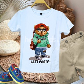 Áo thun hình Gấu Bear đeo kính mang đàn guitar đi party sành điệu siêu ngầu cho bé trai bé gái từ 12kg-45kg