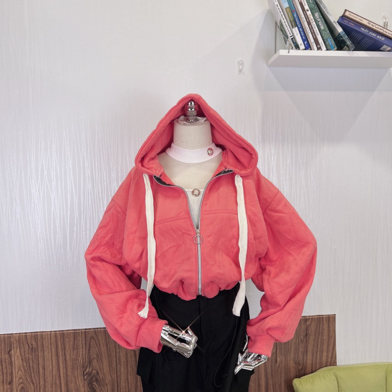Áo Khoác Nỉ Ngoaij Croptop Hồng freesize