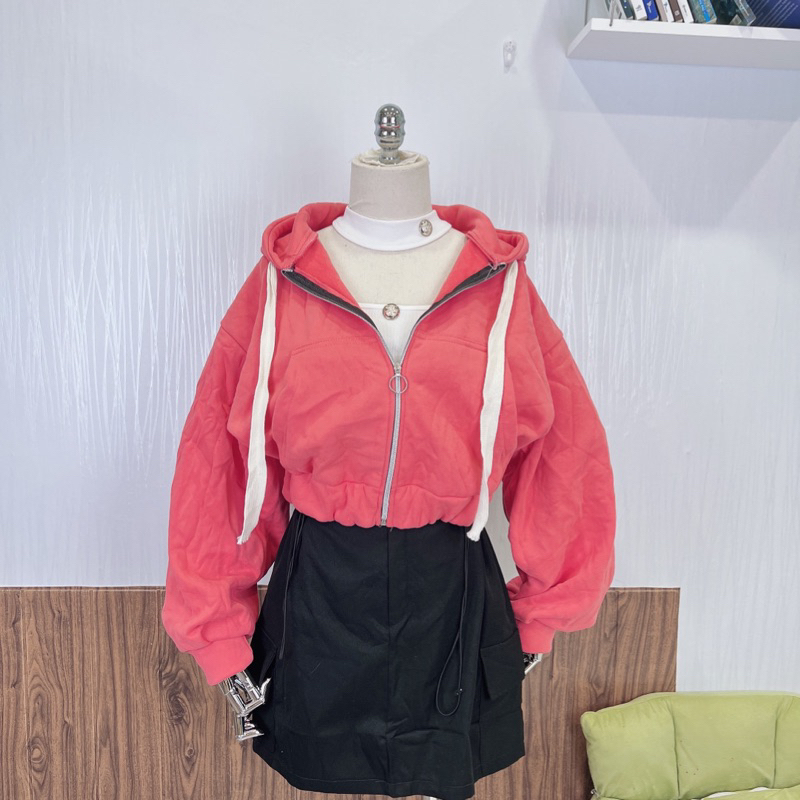 Áo Khoác Nỉ Ngoaij Croptop Hồng freesize