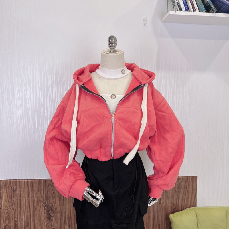 Áo Khoác Nỉ Ngoaij Croptop Hồng freesize