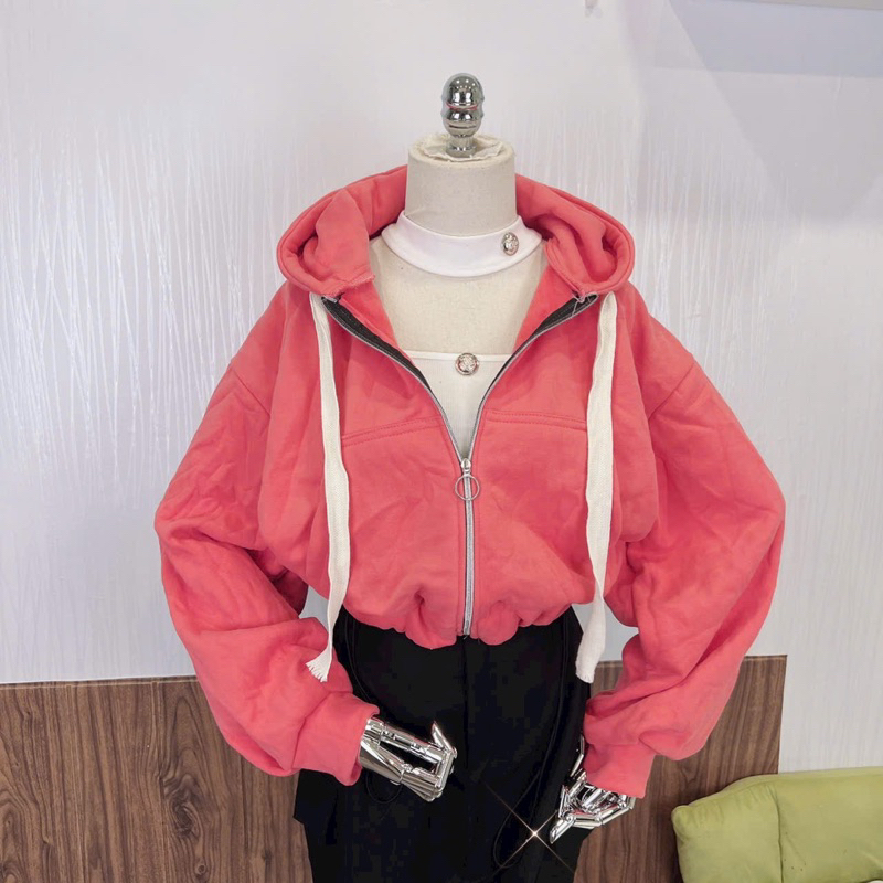Áo Khoác Nỉ Ngoaij Croptop Hồng freesize