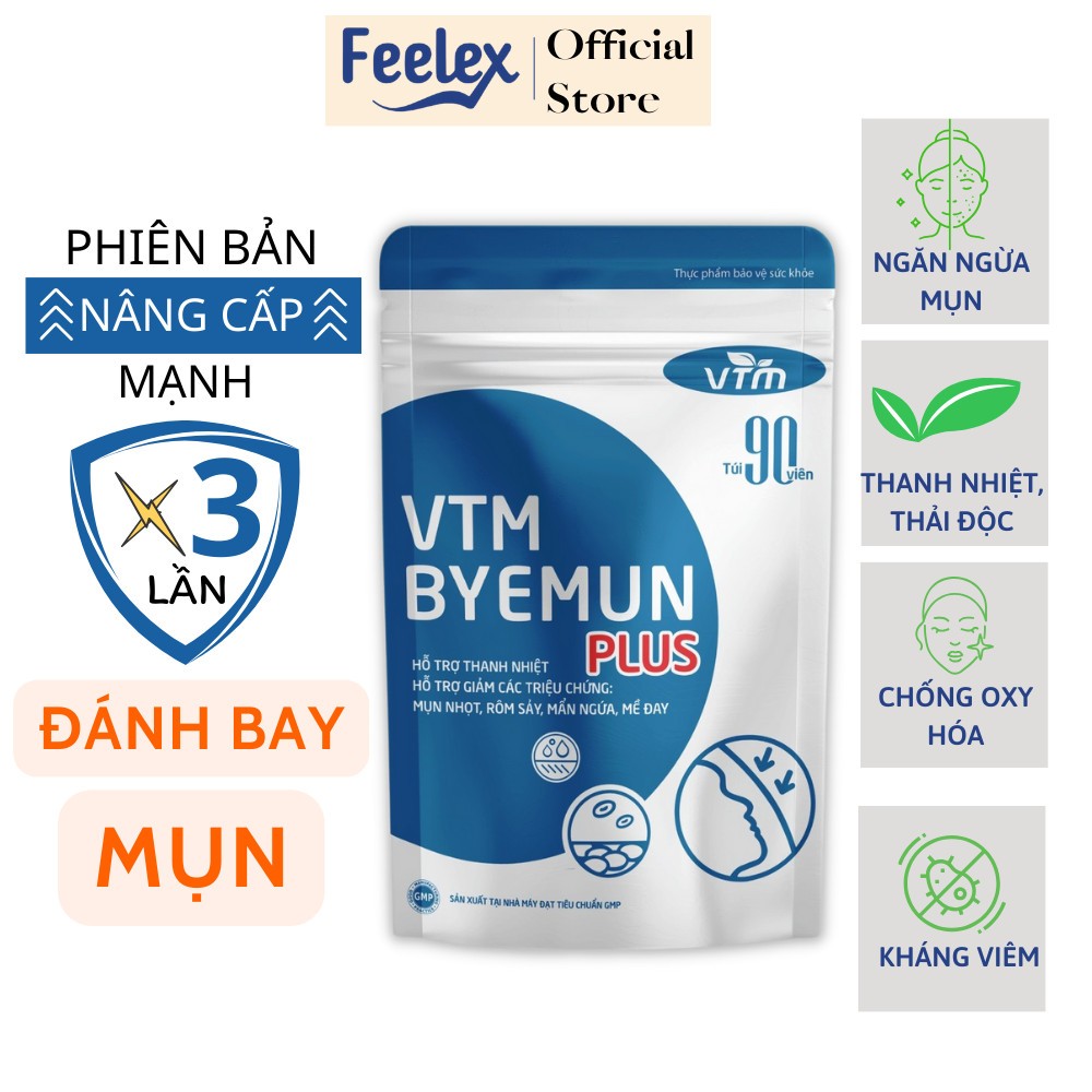 Viên uống VTM Byemun Plus hỗ trợ thanh nhiệt, giảm các triệu chứng mụn, mụn viêm, mụn ẩn, mẩn ngứa, mề day gói 90 viên