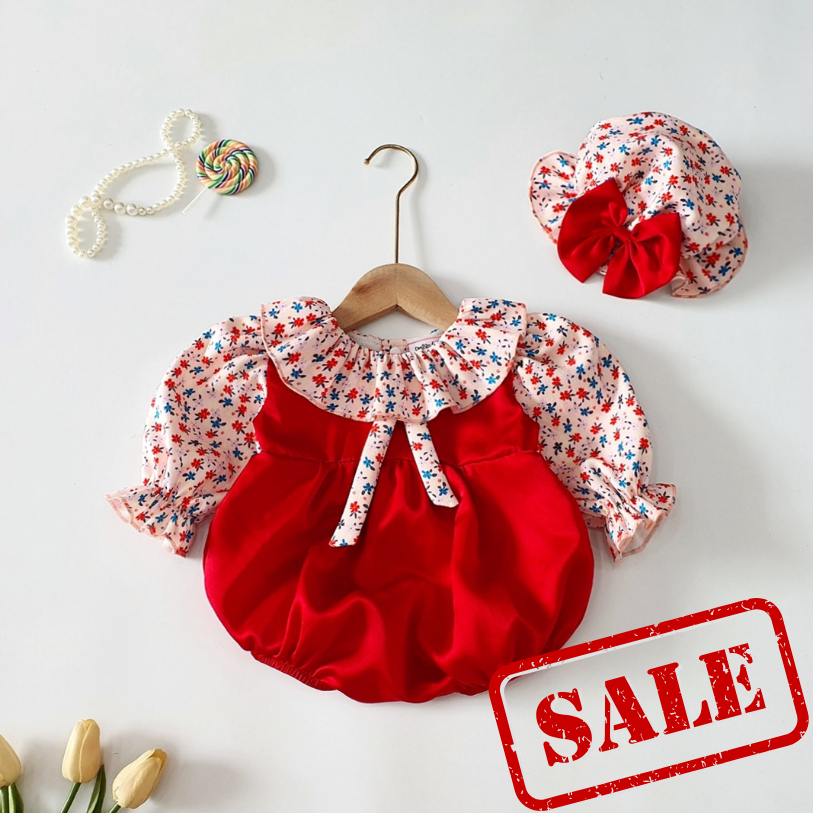 Body đỏ cổ bèo hoa nhí dài tay RIOKIDS cho bé gái sơ sinh đi chơi, Lễ Tết, thôi nôi, đầy tháng BD93