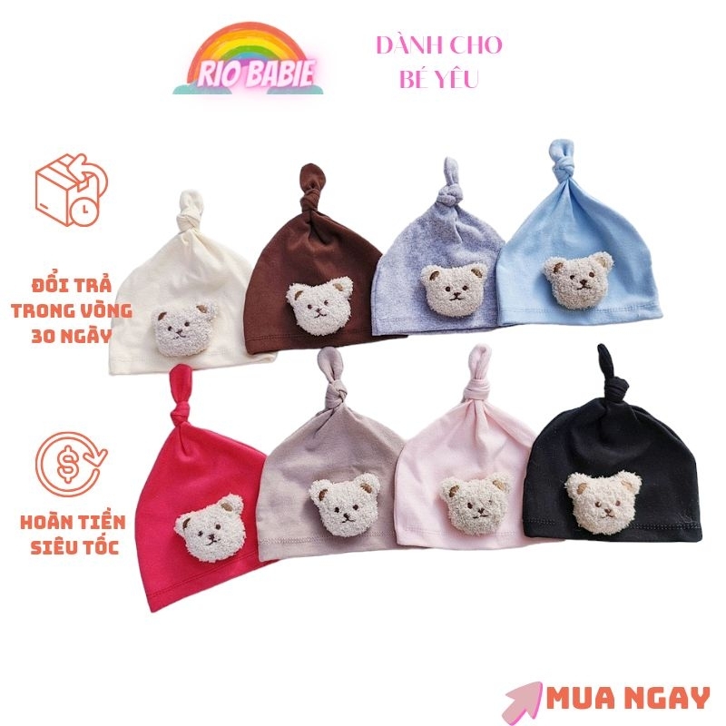 Mũ củ tỏi đính gấu xù xinh cho bé từ ss-12 tháng