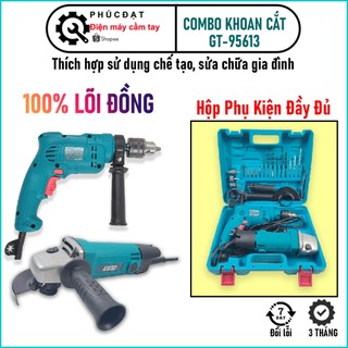Bộ máy khoan 550w + máy cắt mài mini 650w, Máy khoan đầu 13 có chế độ đấm khoan tường sừ dụng gia đình.