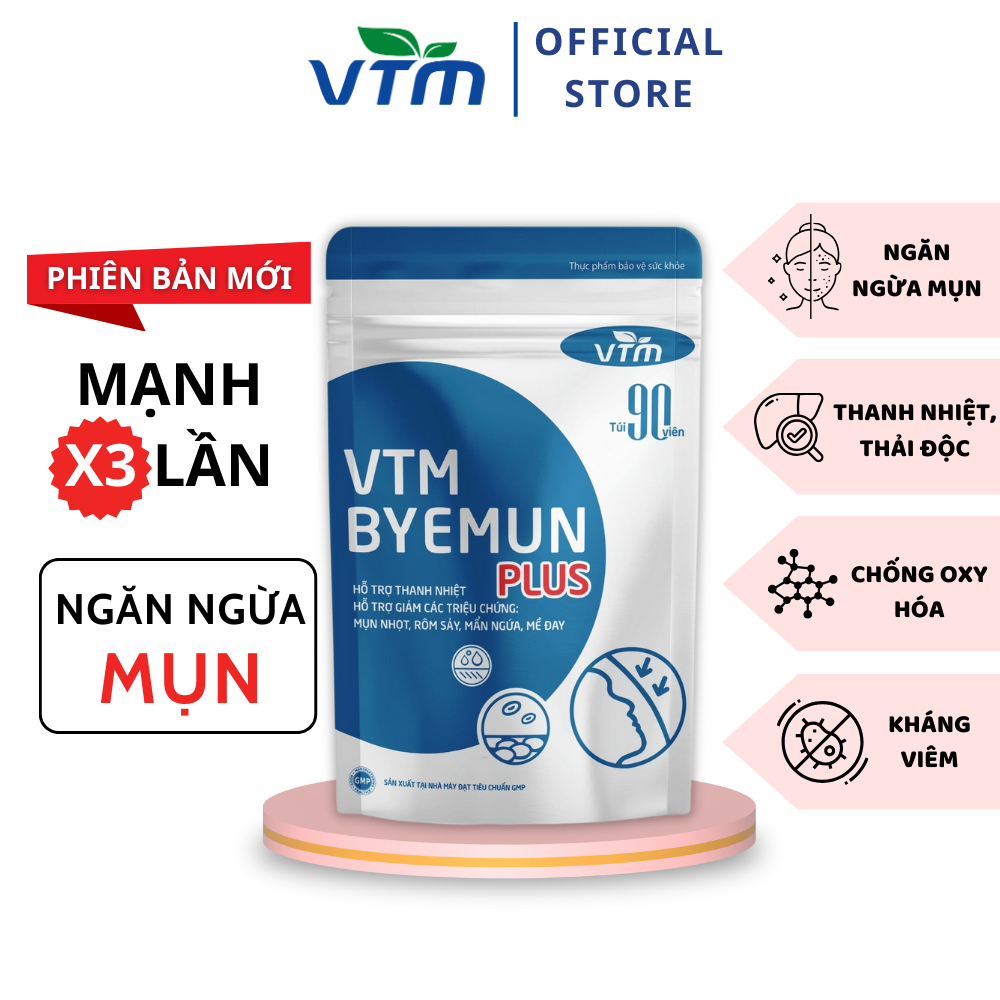 Viên uống VTM Byemun Plus hỗ trợ giảm mụn, thanh nhiệt cơ thể - Túi 90 viên