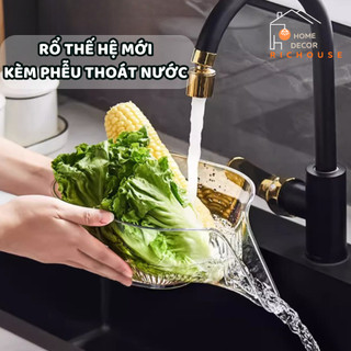 Rổ nhựa trong suốt thế hệ mới có phễu thoát nước tiện lợi, rổ vo gạo, thau rửa rau chất liệu nhựa PET cao cấp