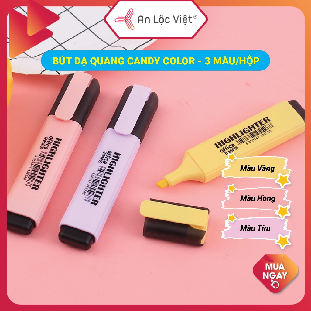 [HÀNG SIÊU HOT] Vỉ 3 cây Bút dạ quang, bút highlight H5737 Candy Color - Hộp 3 màu, màu sắc nhẹ nhàng tươi sáng