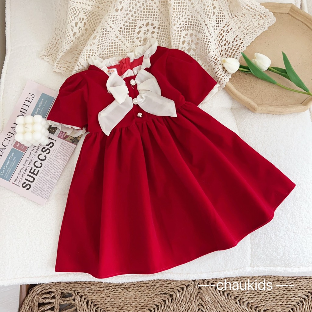 Váy bé gái công chúa - Váy đầm công chúa bé gái đính nơ ngực dễ thương từ 1 tuổi đến 5 tuổi