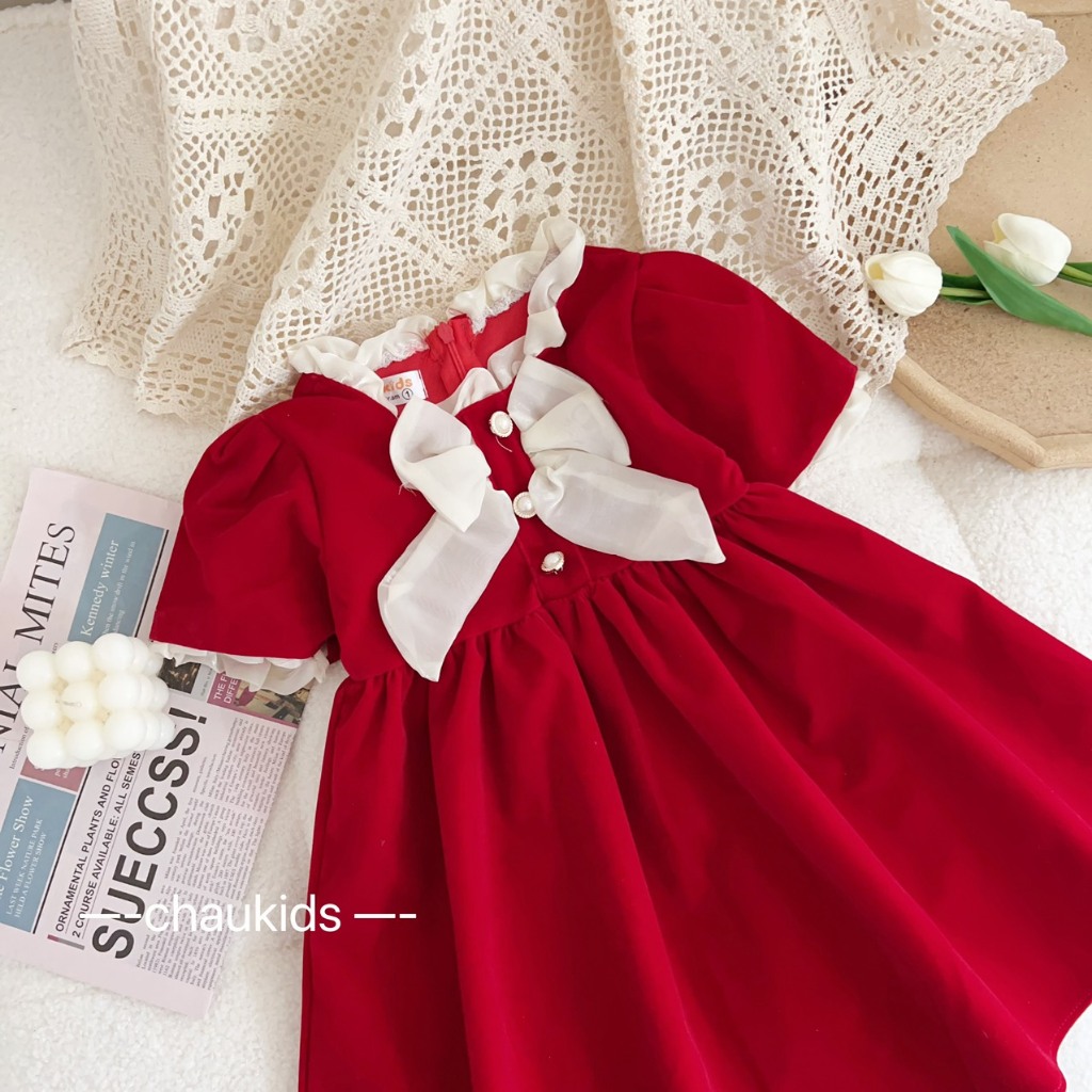 Váy bé gái công chúa - Váy đầm công chúa bé gái đính nơ ngực dễ thương từ 1 tuổi đến 5 tuổi