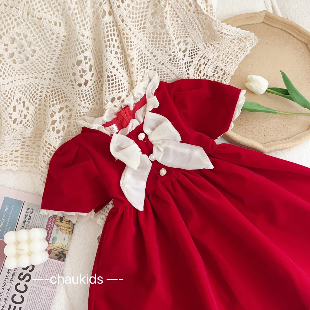 Váy bé gái công chúa - Váy đầm công chúa bé gái đính nơ ngực dễ thương từ 1 tuổi đến 5 tuổi