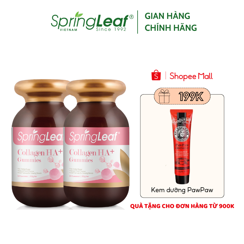 Combo 2 lọ Viên nhai Spring Leaf Collagen HA plus Gummies giúp nuôi dưỡng da tóc và móng của Úc 60 viên