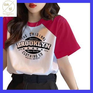 Áo thun nữ form vừa kiểu mới 2023 phối tay thun cotton áo phông đẹp dáng ôm in chữ áo cộc tay thời trang basic đơn giản