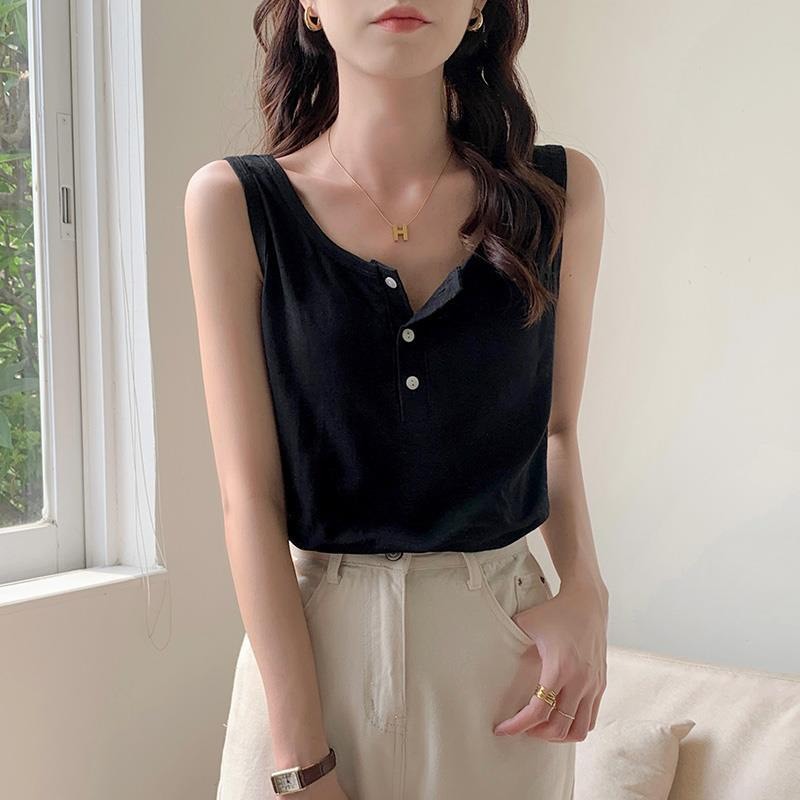 Áo ba lỗ nữ có nút cotton co giãn thoáng mát basic phù hợp cho ngày hè nắng nóng áo sát nách cút cài bán chạy giá rẻ