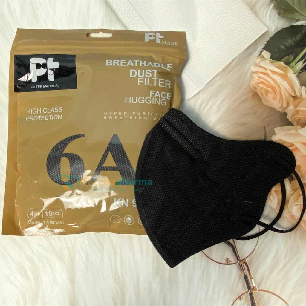 Combo khẩu trang 6A PT mask chính hãng 4 lớp dày dặn chống bụi mịn chống nắng đủ màu sắc thời trang PT6AO