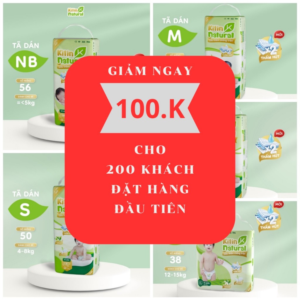 Tã Dán/Quần Kitin Natural - Tinh Chất Trà Xanh Thiên Nhiên - Siêu Mỏng - Kháng Khuẩn Ngăn Ngừa Kính Ứng.