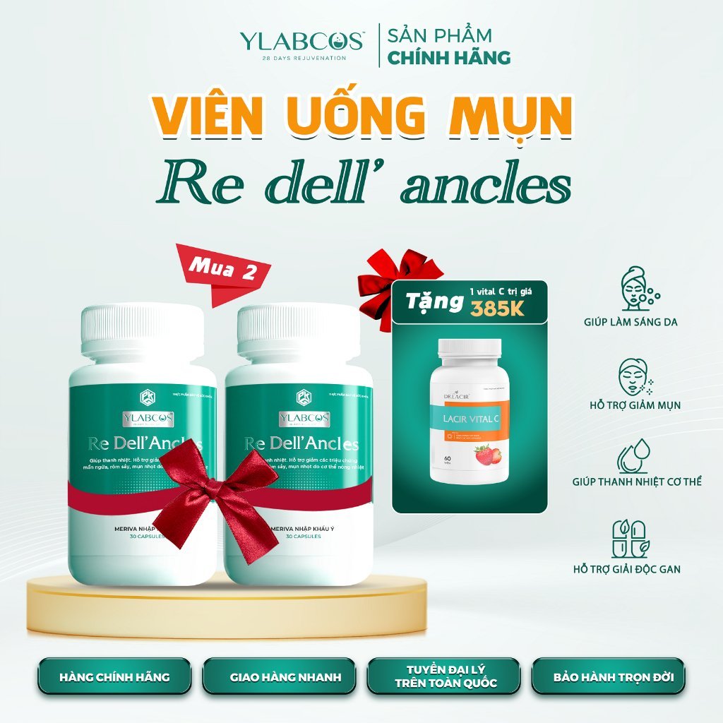 Viên Uống Mụn Re Dell Ancles Ylabcos Dr.Lacir Hộp 30 Viên,giảm mụn hiệu quả,giảm nóng trong ngăn ngừa mụn hiệu quả
