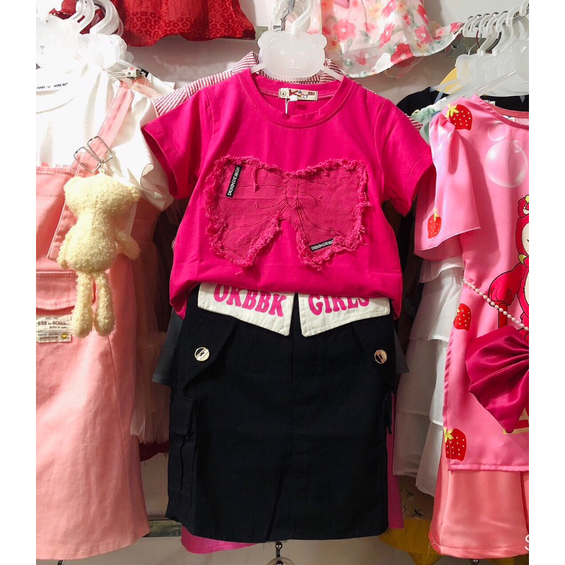 Set váy kaki áo cotton ngắn tay cao cấp cho bé gái siêu đẹp