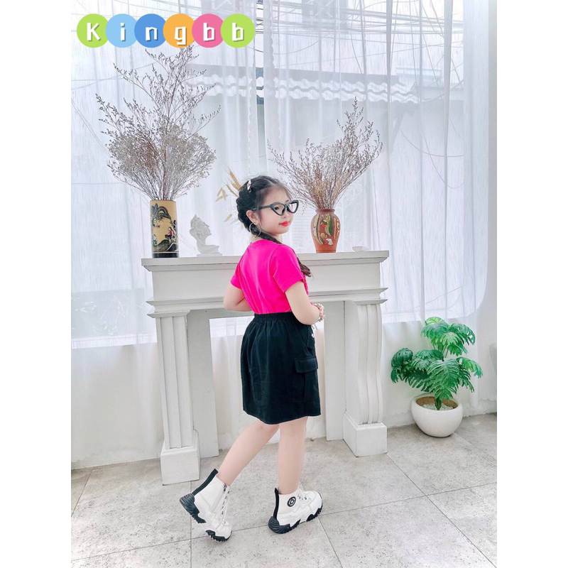 Set váy kaki áo cotton ngắn tay cao cấp cho bé gái siêu đẹp