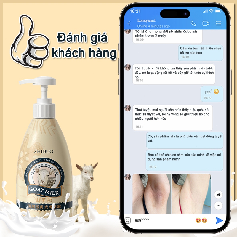 Sữa tắm tẩy tế bào chết sữa tắm làm trắng da sữa tắm sữa dê Làm trắng, nuôi dưỡng da, tẩy tế bào chết, tẩy mụn 500ml