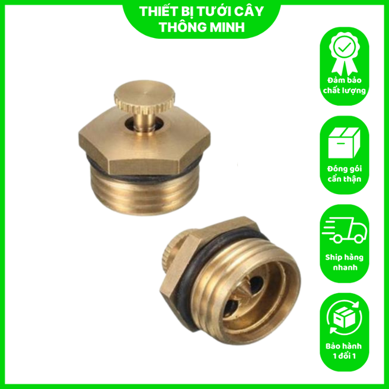 Combo 10 Béc Phun Mưa Bằng Đồng Điều Chỉnh Lưu Lượng Chân Ren 21mm