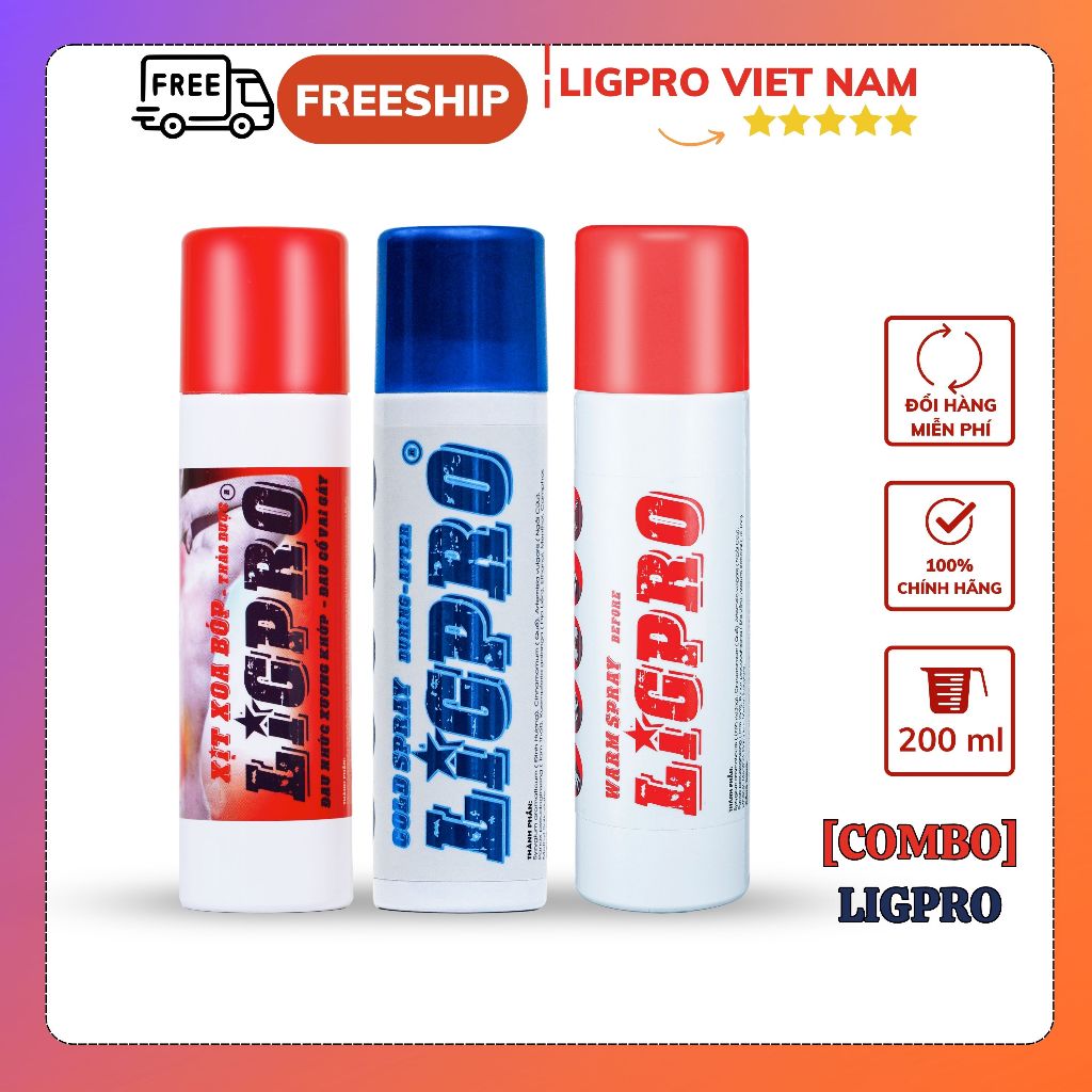 Xịt lạnh giảm đau, Xịt nóng khởi động, Dầu xoa bóp LIGPRO dạng xịt