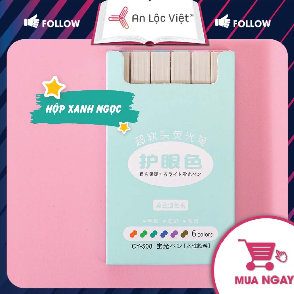 Hộp 6 cây Bút dạ quang Highlight thân vuông CY-508 - Tông Màu Pastel dễ thương