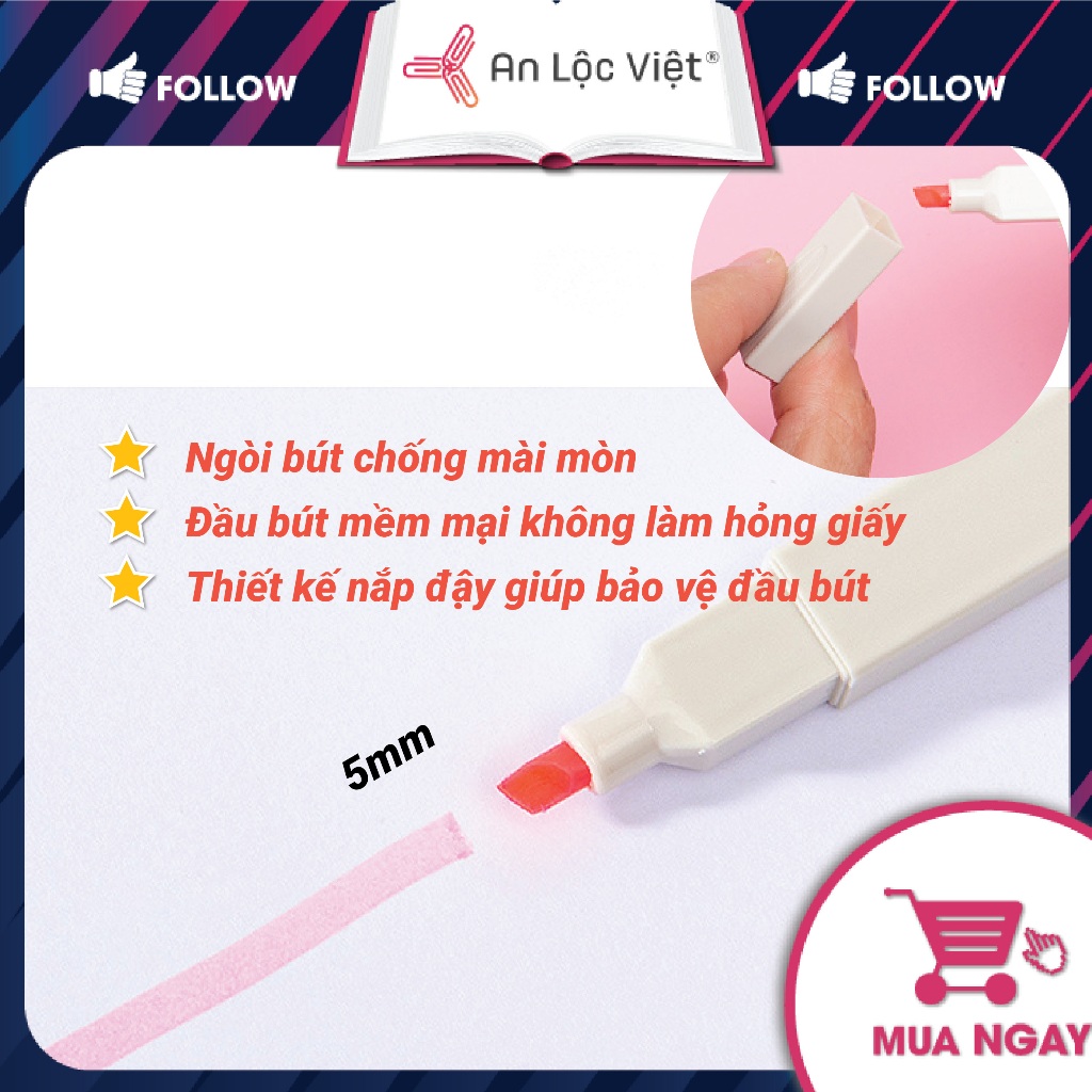 Hộp 6 cây Bút dạ quang Highlight thân vuông CY-508 - Tông Màu Pastel dễ thương