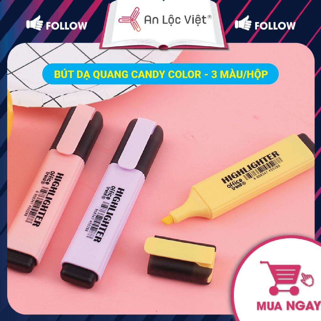 Vỉ 3 cây Bút dạ quang, bút đánh dấu H5737 Candy Color với 3 màu tông pastel cực dễ thương