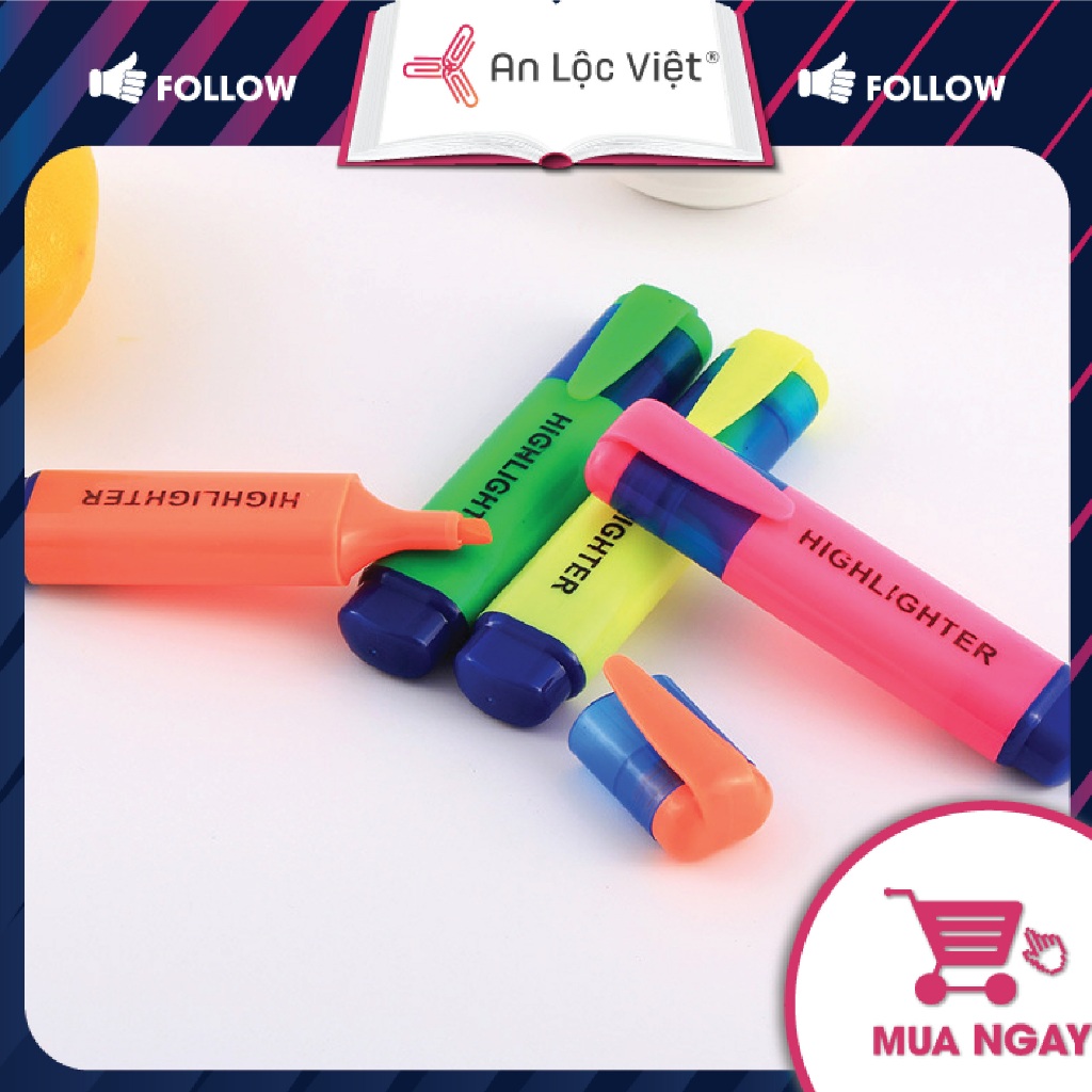 Vỉ 4 cây Bút dạ quang, bút đánh dấu Highlighter 4 màu tươi sáng, dễ sử dụng