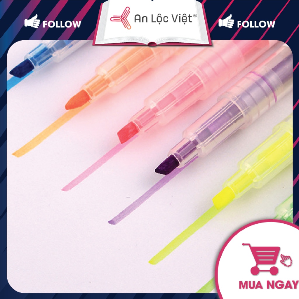 Bút dạ quang, bút highlight CY-506 - Túi 6 màu với thiết kế 2 đầu