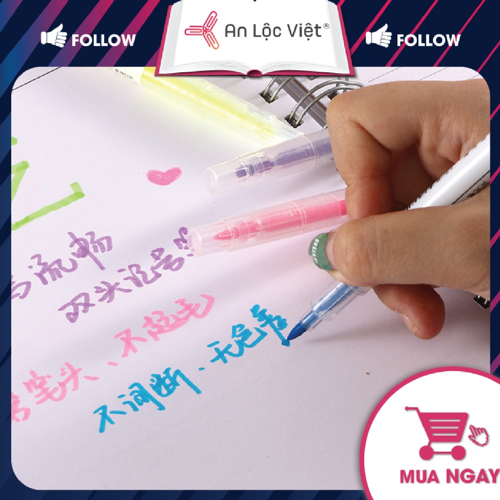 Bút dạ quang, bút highlight CY-506 - Túi 6 màu với thiết kế 2 đầu