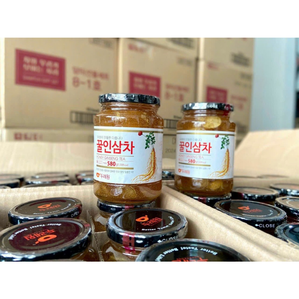 Sâm ngâm mật ong HONEY GINSENG TEA Hàn Quốc, sâm tươi ngâm mật ong - lọ 580g