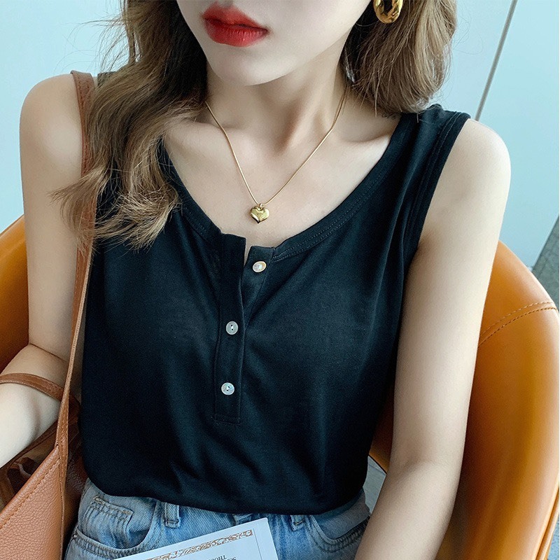 Áo ba lỗ nữ có nút cotton co giãn thoáng mát basic phù hợp cho ngày hè nắng nóng áo sát nách cút cài bán chạy giá rẻ