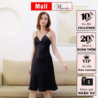 Đầm ngủ WANNABE DNS41 váy ngủ lụa 2 dây dáng midi dài qua gối tôn vinh nét sang trọng quý phái