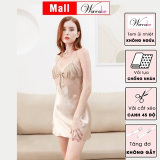 Đầm ngủ WANNABE DNS40 váy ngủ 2 dây rã cúp phối ren ngực ren eo tạo nét quyến rũ nữ tính cho bạn gái