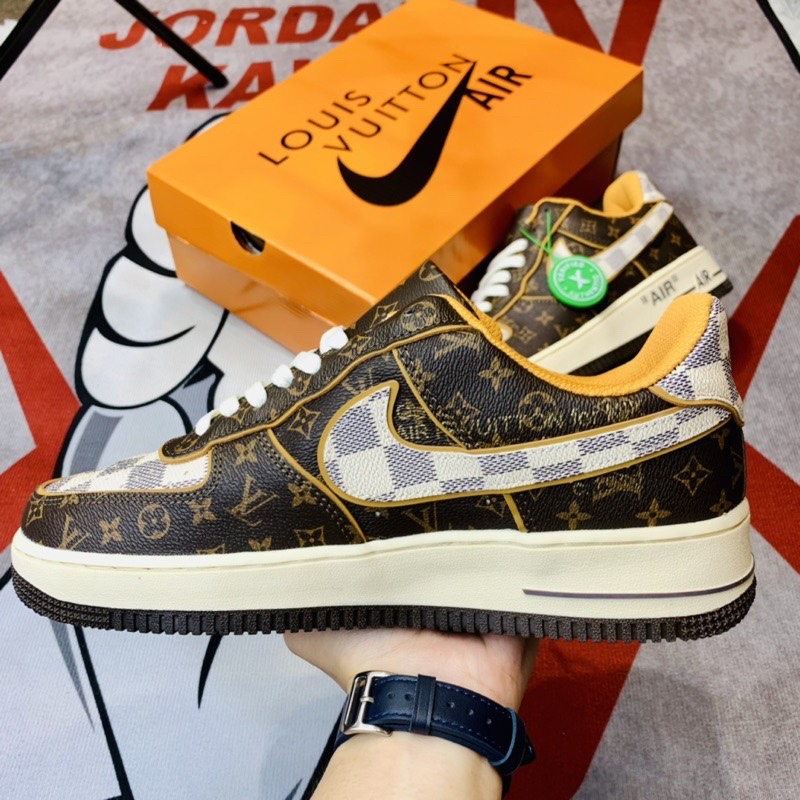 Giày thể thao air force 1 LV, giầy af1 louis vuitton, giày sneaker nam nữ cao cấp đầy đủ phụ kiện full size 36-43