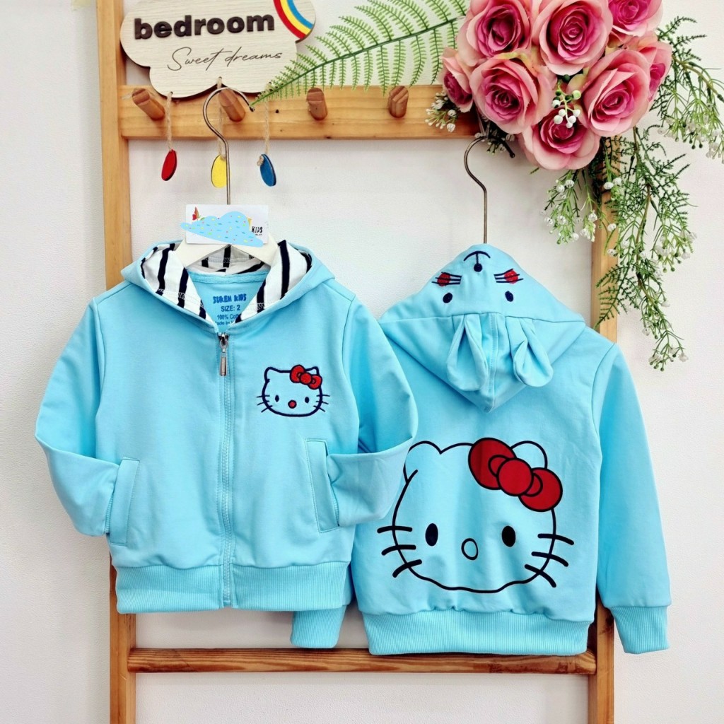 Áo khoác kitty/ Áo khoác bé gái in hình kitty xinh xắn cho bé từ 10kg đến 36kg/ Áo khoác kitty theo 