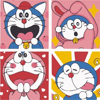 Tranh số hóa sơn dầu 20x20 gấu dâu đôrêmon shin naruto luffyi