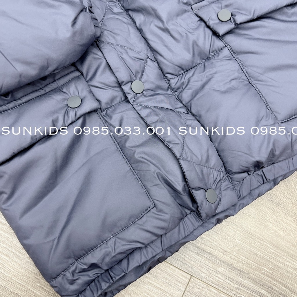 Áo phao bé trai bé gái xanh than mũ chun