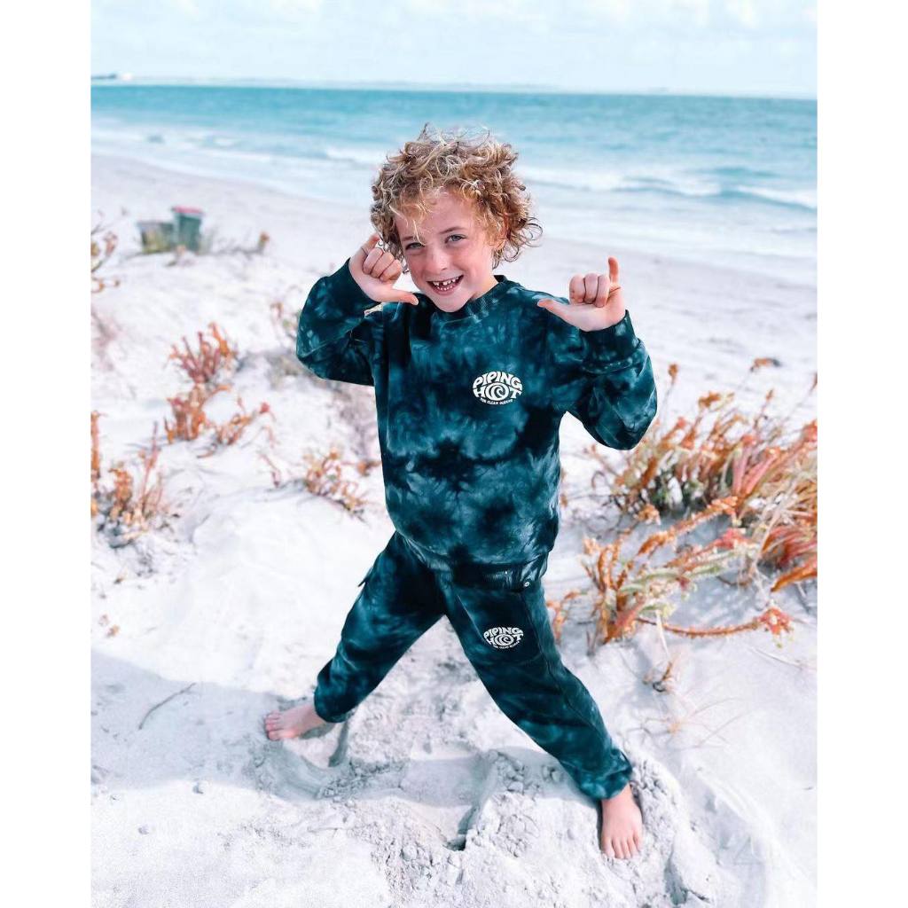 Bộ nỉ bé trai Loang Piping đen xám