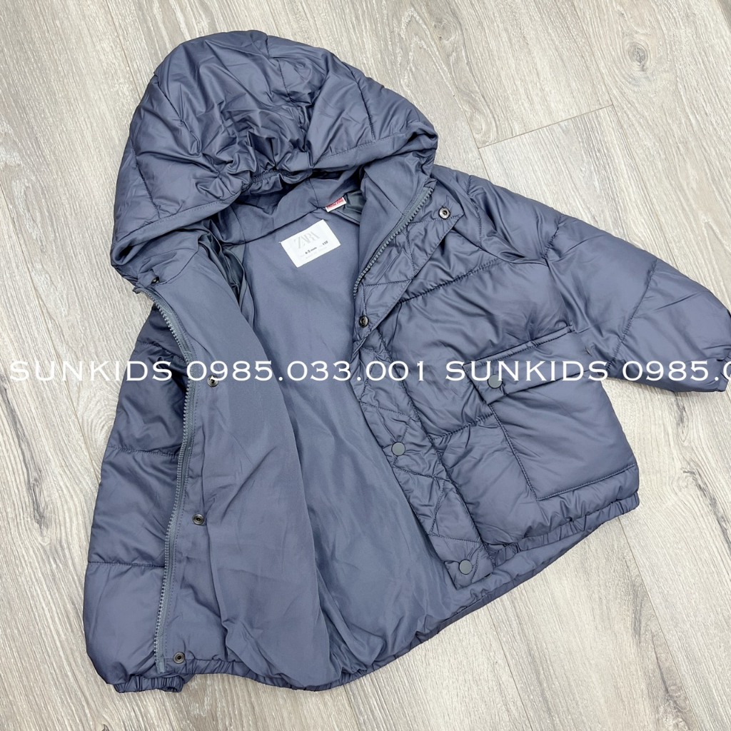 Áo phao bé trai bé gái xanh than mũ chun