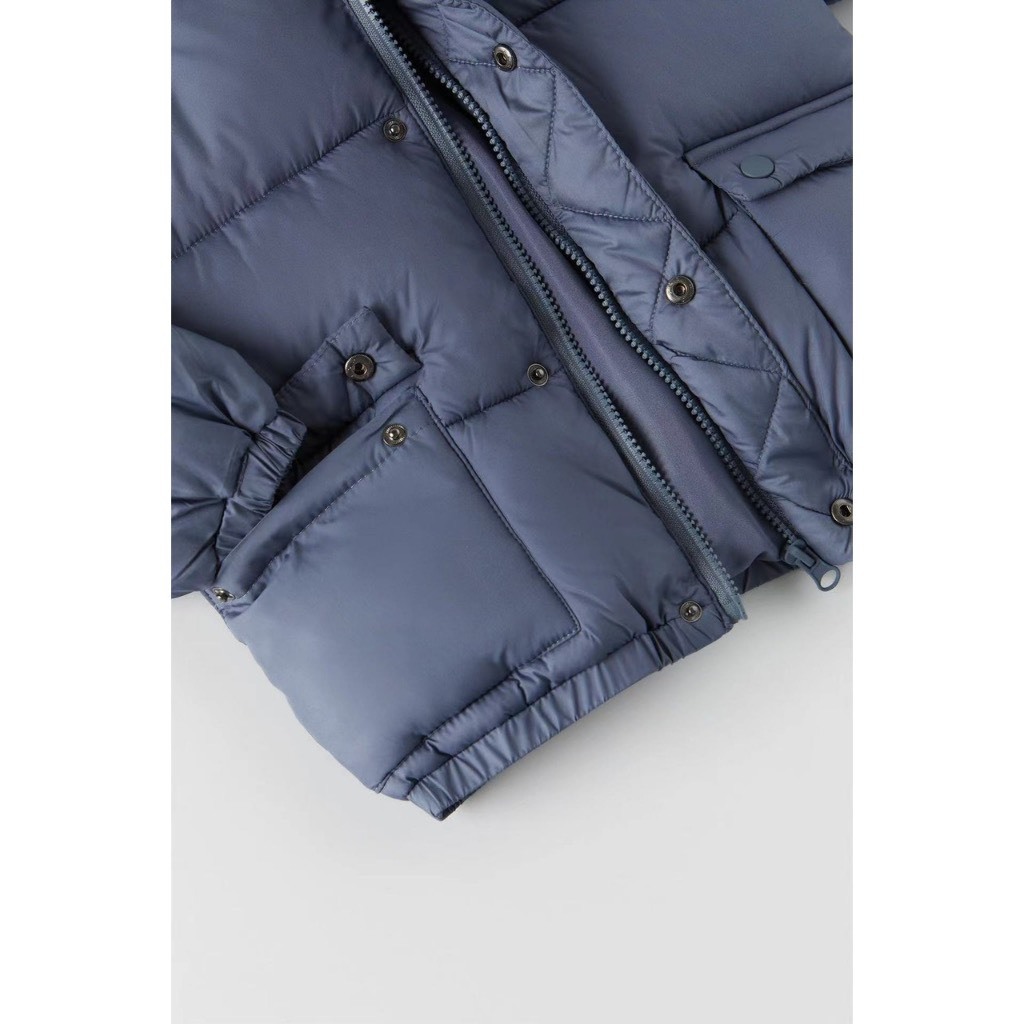 Áo phao bé trai bé gái xanh than mũ chun