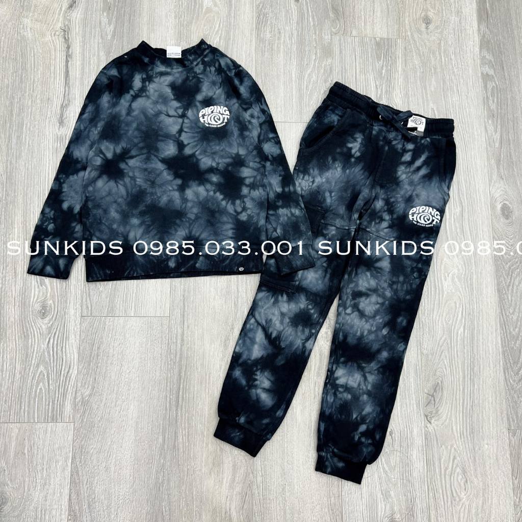 Bộ nỉ bé trai Loang Piping đen xám