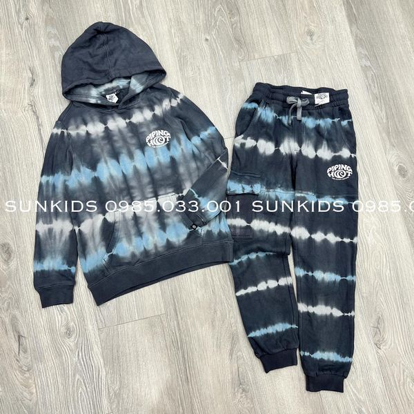 Bộ nỉ bé trai Loang Piping đen xám