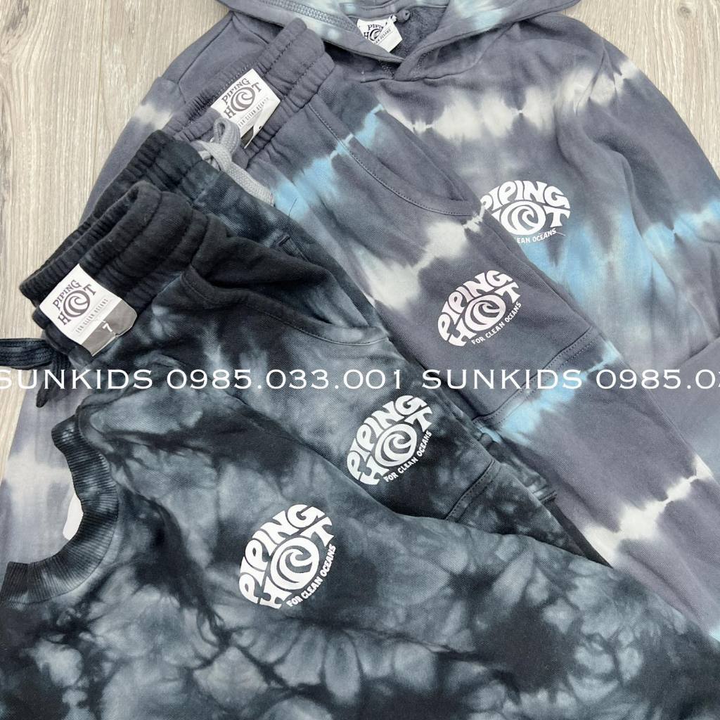 Bộ nỉ bé trai Loang Piping đen xám