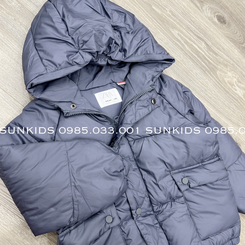 Áo phao bé trai bé gái xanh than mũ chun