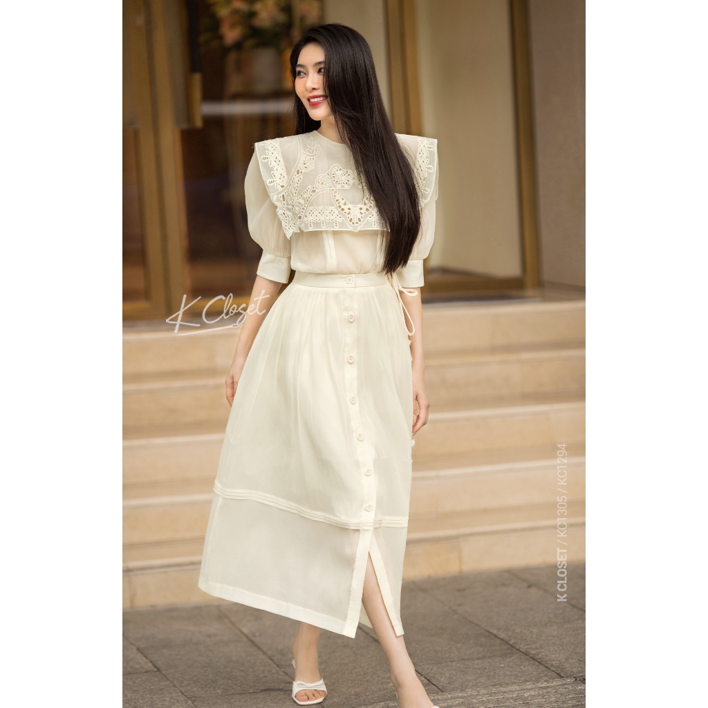 Chân váy midi dáng dài chất tơ nữ tính, trendy, thời trang thiết kế K Closet - KC1305